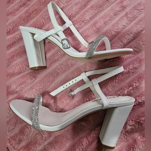 White Strappy Heels with Rhinestone Detail NIB